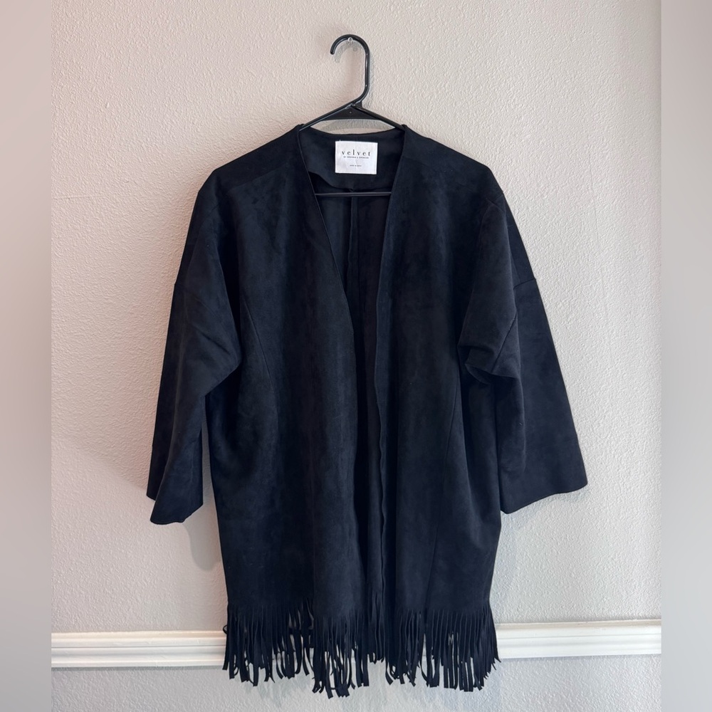 Velvet by Graham & Spencer Black Cardigan with Fringe Details